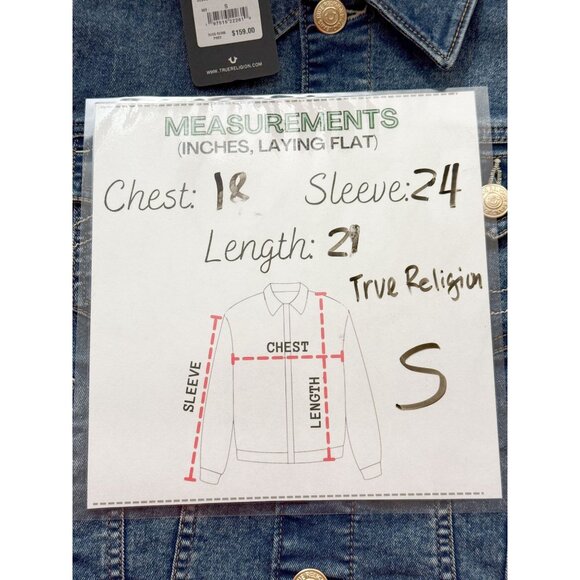 True Religion NWT Sz S  Medium  Wash Jesse Single Needle Slim Fit Denim Jacket - Picture 2 of 14